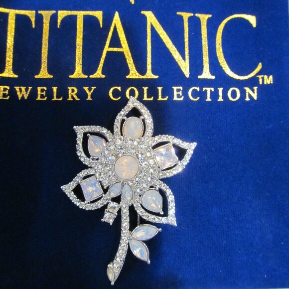 JTV Titanic Jewelry Collection Faux Opal & Faux Diamond Floral Pin - Gorgeous!! - Picture 4 of 16